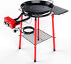 20 Inch Tabarca Paella Pan Set with Burner, and Side Shelf, 4 Reinforced Legs with Bottom Shelf, Regulator Hose and Igniter Kit