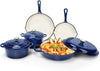 Nonstick Enameled Cast Iron Cookware Set, 8-Pcs Pots and Pans with Lid, Frying Pan Skillet, Sauce Pan, Round Dutch Oven Pot for Sourdough Bread Baking