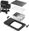 Front Folding Table for Weber Searwood 600 Pellet Grill, 23" x 14" Large Front Shelf with Stainless Steel Basin, Works Cutting Board, Lid & 5 Hooks