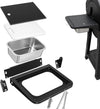 Side Table Shelf for Weber Searwood 600 / XL 600 Pellet Smoker, Foldable BBQ Prep Station with Stainless Steel Pan, Cutting Board, Lid & Hooks