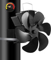 Wood Stove Pipe Fireplace Fan with Magnetic Thermometer, 6 Blades Fan on Chimney, Heat Powered for WoodGas/Pellet/Log Burning Stoves