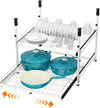 2 Tier Pull Out Cabinet Organizer Expandable 13-21 Inch Wide, White No-Drill Slide Out Drawers Pot and Pan Organizer for Under Cabinet Storage Basket
