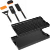 19.5" x 10.5" Reversible Cast Iron Flat Top Griddle with 5-Piece Scratch-Free Nonstick Safe Nylon Tools, Griddle Kit for Stove Top, Gas Grill, BBQ