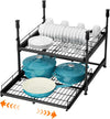 2 Tier Pull Out Cabinet Organizer Expandable 13-21 Inch Wide, Black No-Drill Slide Out Drawers Pot and Pan Organizer for Under Cabinet Storage Basket
