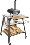 Grill Cart for BBQ & Pizza Oven, Outdoor Kitchen Table Prep Station with Stainless Steel Top, WPC Storage Shelves, and Lockable 360° Swivel Wheels
